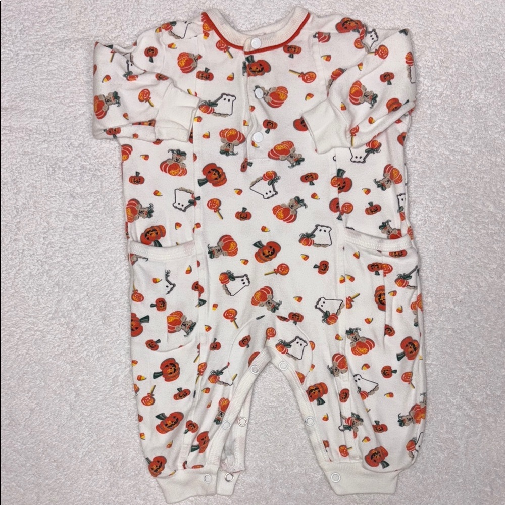 Vintage all mine Halloween Pumpkin and Ghost candy corn Print Kids One Piece 3/6